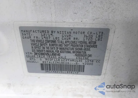 2020 Nissan Versa S Xtronic Cvt from USA, damaged, VIN 3N1CN8DV5LL858142